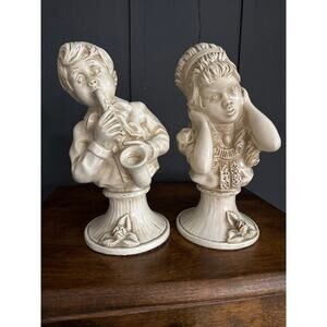 Vintage 1971 Kendrick UNIVERSAL STATUARY CO Saxophone Boy and Girl Statues Bust